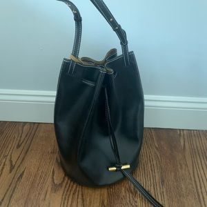 Stella McCartney black vegan leather bucket shoulder bag